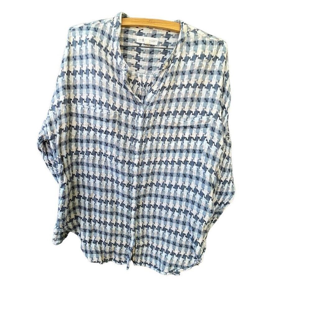 Lou & Grey LOFT houndstooth tie front cotton shirt - Picture 4 of 13